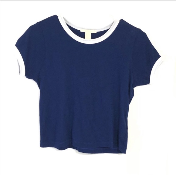 Forever 21 Tops - ☀️ Forever 21 navy blue crop top white trim short